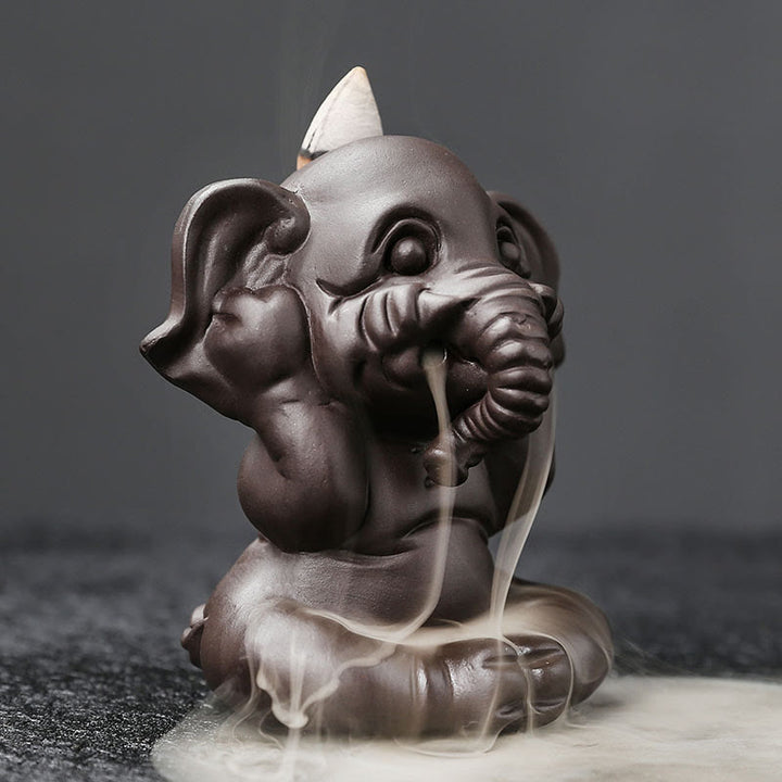 Buddha Stones Uroczy Słoń Fioletowa Glina Cofanie Dymu Fontanna Pokój Uzdrawiający Kadzidło Palnik Dekoracja - image 20