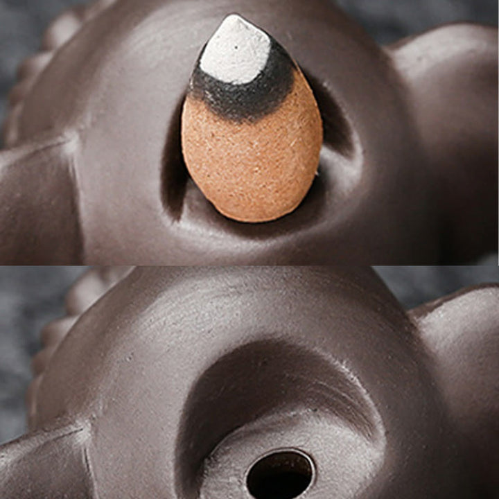 Buddha Stones Uroczy Słoń Fioletowa Glina Cofanie Dymu Fontanna Pokój Uzdrawiający Kadzidło Palnik Dekoracja - image 14