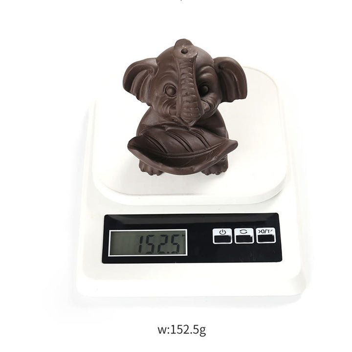 Buddha Stones Mały Słoń Trzymający Liść Fioletowa Glina Fontanna Dymna Z Przepływem Wstecznym Uzdrawiająca Kadzielnica Dekoracja - image 16