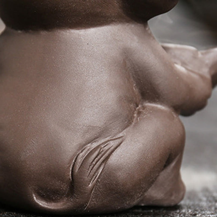 Buddha Stones Mały Słoń Trzymający Liść Fioletowa Glina Fontanna Dymna Z Przepływem Wstecznym Uzdrawiająca Kadzielnica Dekoracja - image 13