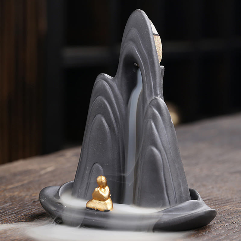 Buddha Stones Małe Góry Mnicha Płynąca Woda Fioletowa Glina Ceramiczna Uzdrawiająca Kadzidło Zwrotne Dekoracja Palnika