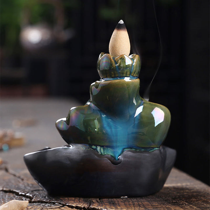 Buddha Stones Liść Lotosu Ryba Koi Ceramiczna Fontanna Dymna Z Przepływem Pokoju Dekoracja Kadzidła - image 5