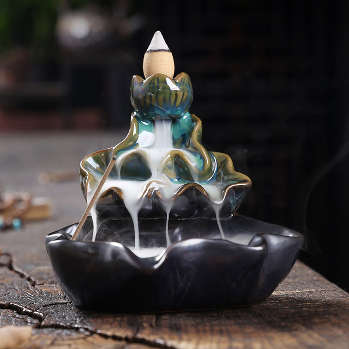 Buddha Stones Liść Lotosu Ryba Koi Ceramiczna Fontanna Dymna Z Przepływem Pokoju Dekoracja Kadzidła - image 6