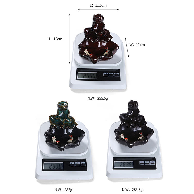 Buddha Stones Liść Lotosu Ryba Koi Ceramiczna Fontanna Dymna Z Przepływem Pokoju Dekoracja Kadzidła - image 19