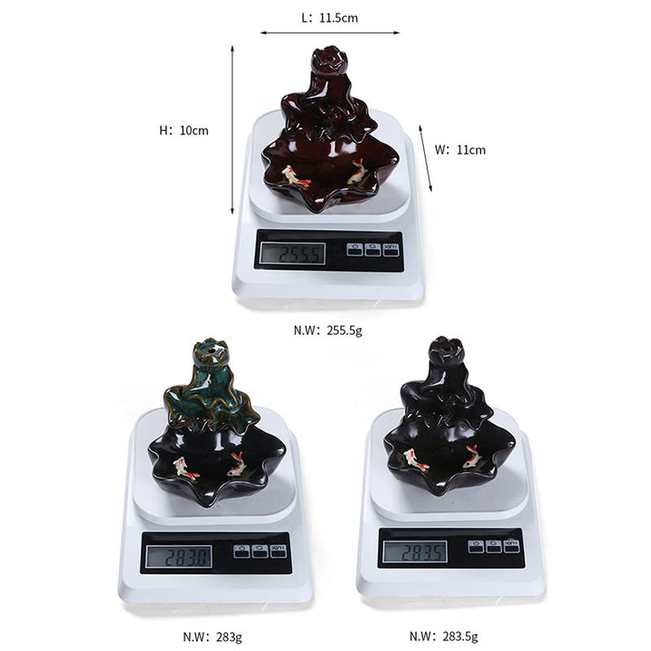 Buddha Stones Liść Lotosu Ryba Koi Ceramiczna Fontanna Dymna Z Przepływem Pokoju Dekoracja Kadzidła - image 19