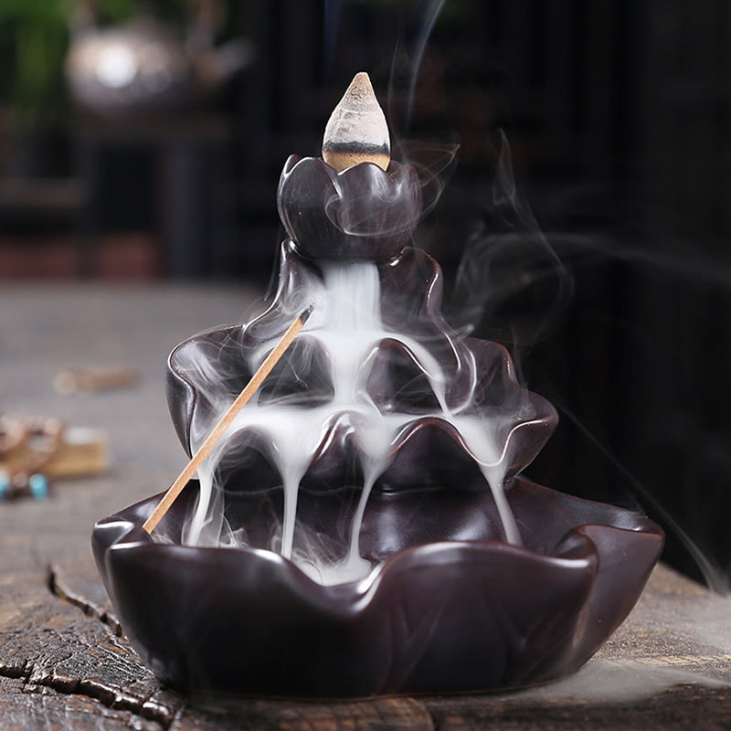 Buddha Stones Liść Lotosu Ryba Koi Ceramiczna Fontanna Dymna Z Przepływem Pokoju Dekoracja Kadzidła - image 13