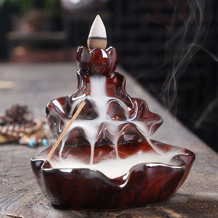 Buddha Stones Liść Lotosu Ryba Koi Ceramiczna Fontanna Dymna Z Przepływem Pokoju Dekoracja Kadzidła - image 17
