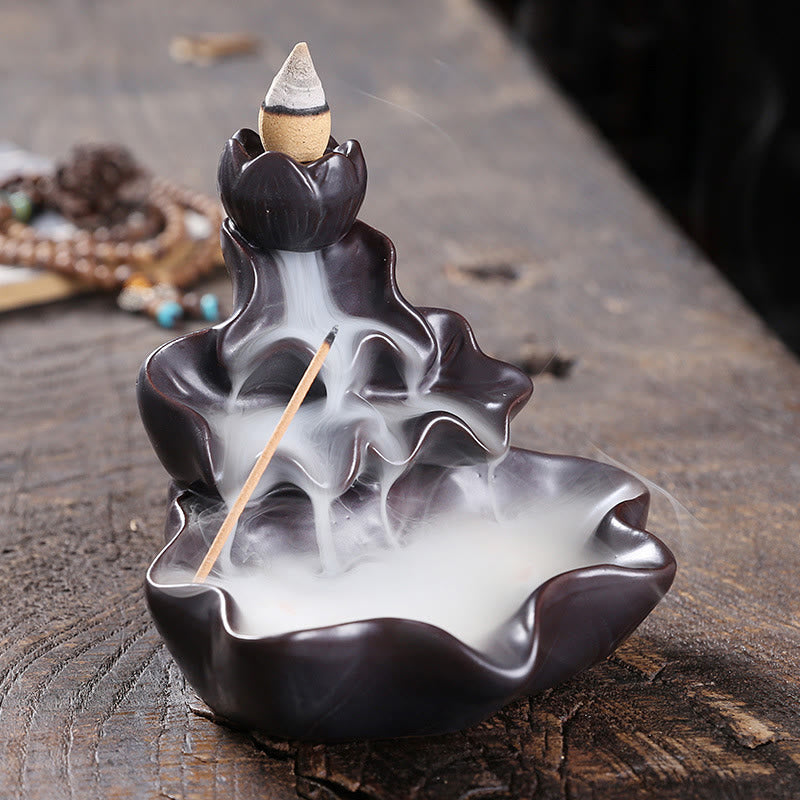 Buddha Stones Liść Lotosu Ryba Koi Ceramiczna Fontanna Dymna Z Przepływem Pokoju Dekoracja Kadzidła - image 14