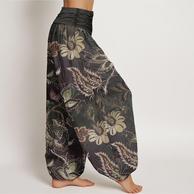 Buddha Stones Casual Floral Leaves Damskie Spodnie Harem Elastyczna Talia - image 2