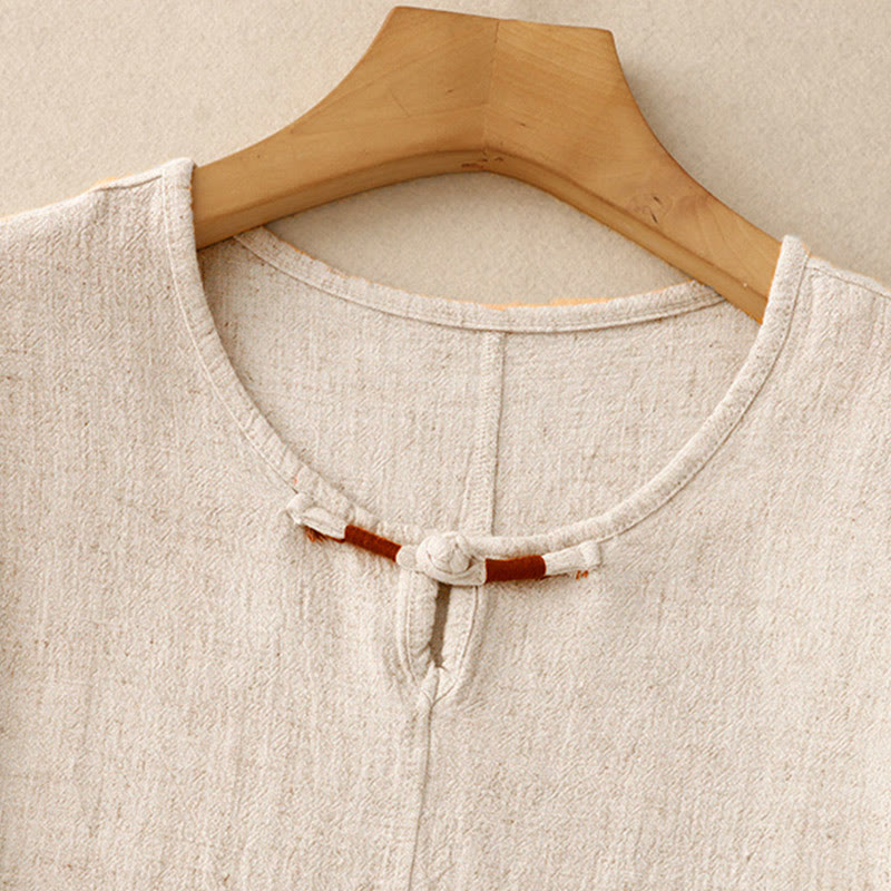 Koszula damska z krótkim rękawem i kieszeniami, z bawełny i lnu, z rozcięciem z boku i guzikami w kolorze Buddha Stones - image 1