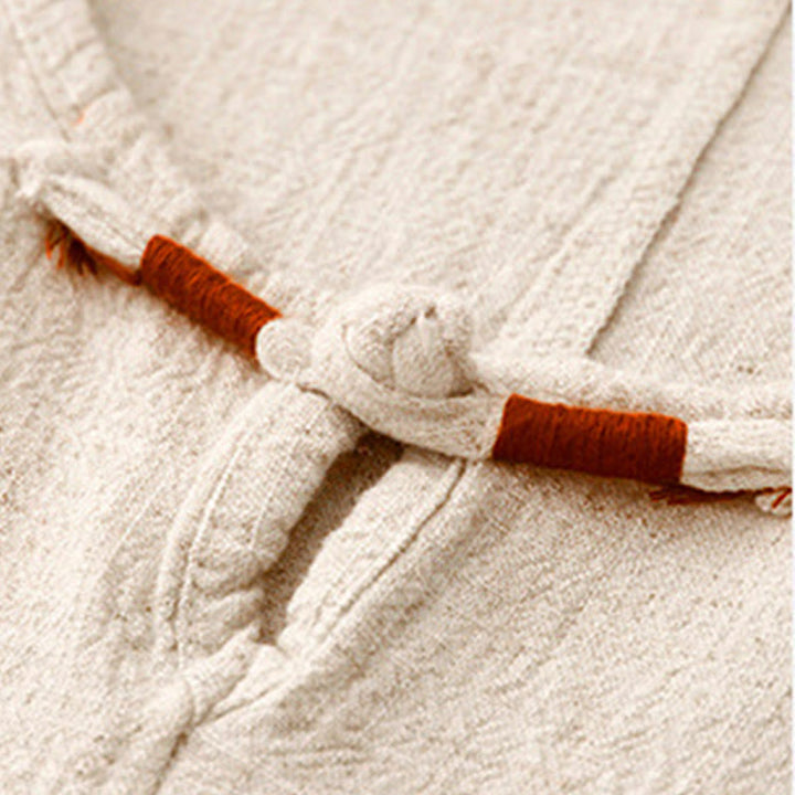 Koszula damska z krótkim rękawem i kieszeniami, z bawełny i lnu, z rozcięciem z boku i guzikami w kolorze Buddha Stones - image 4