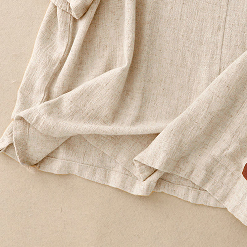 Koszula damska z krótkim rękawem i kieszeniami, z bawełny i lnu, z rozcięciem z boku i guzikami w kolorze Buddha Stones - image 6