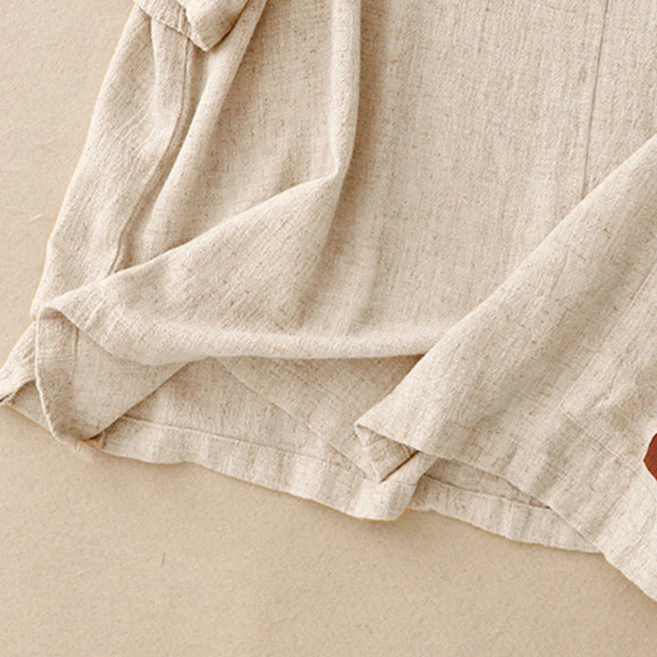 Koszula damska z krótkim rękawem i kieszeniami, z bawełny i lnu, z rozcięciem z boku i guzikami w kolorze Buddha Stones - image 6