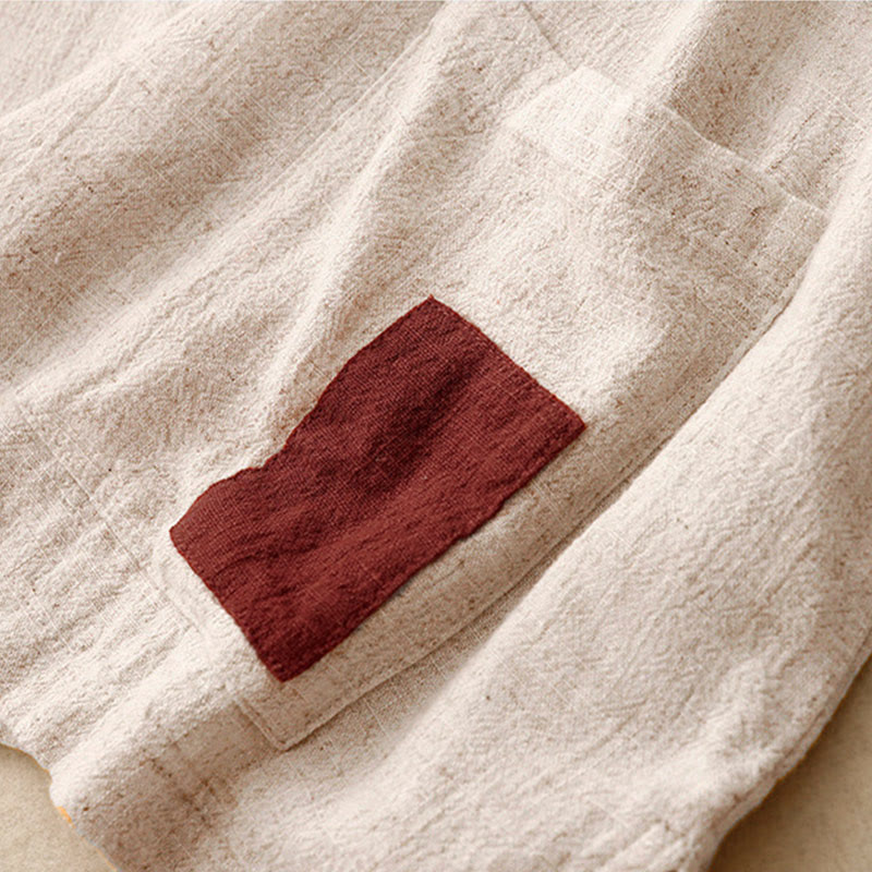 Koszula damska z krótkim rękawem i kieszeniami, z bawełny i lnu, z rozcięciem z boku i guzikami w kolorze Buddha Stones - image 8