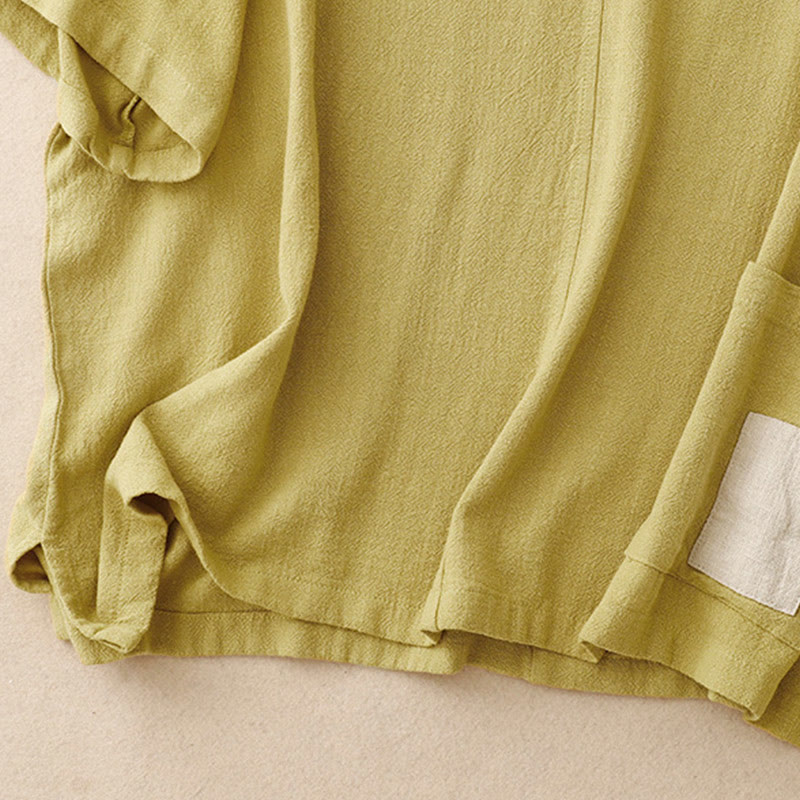 Koszula damska z krótkim rękawem i kieszeniami, z bawełny i lnu, z rozcięciem z boku i guzikami w kolorze Buddha Stones - image 14