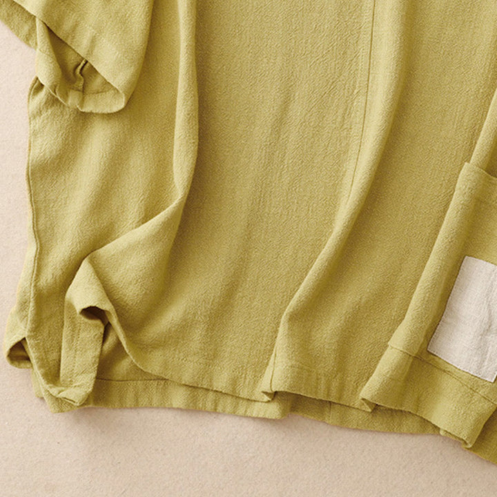 Koszula damska z krótkim rękawem i kieszeniami, z bawełny i lnu, z rozcięciem z boku i guzikami w kolorze Buddha Stones - image 14