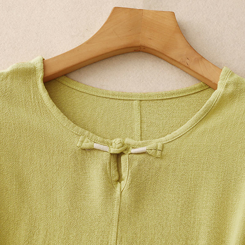 Koszula damska z krótkim rękawem i kieszeniami, z bawełny i lnu, z rozcięciem z boku i guzikami w kolorze Buddha Stones - image 10