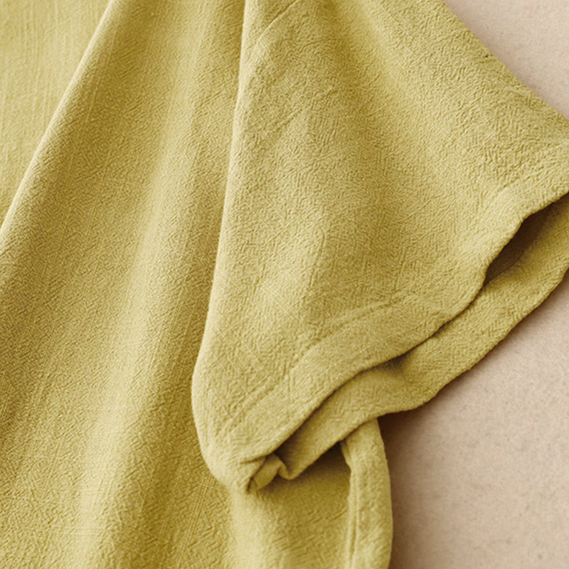 Koszula damska z krótkim rękawem i kieszeniami, z bawełny i lnu, z rozcięciem z boku i guzikami w kolorze Buddha Stones - image 13