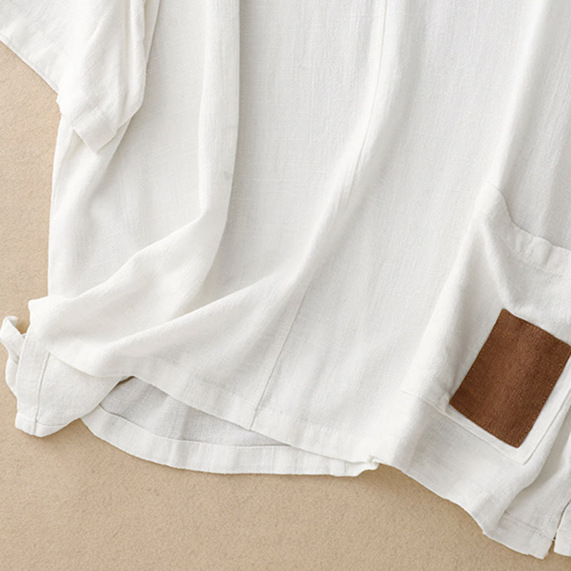 Koszula damska z krótkim rękawem i kieszeniami, z bawełny i lnu, z rozcięciem z boku i guzikami w kolorze Buddha Stones - image 20