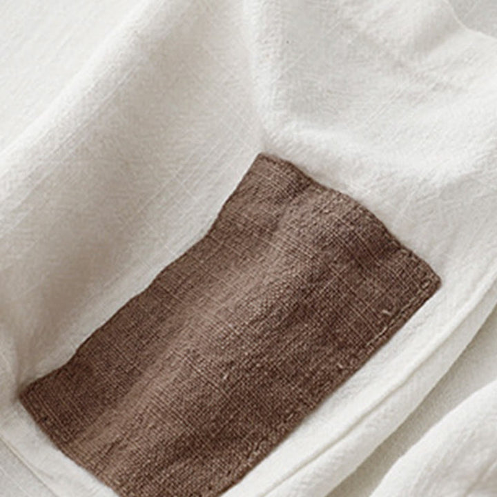 Koszula damska z krótkim rękawem i kieszeniami, z bawełny i lnu, z rozcięciem z boku i guzikami w kolorze Buddha Stones - image 17