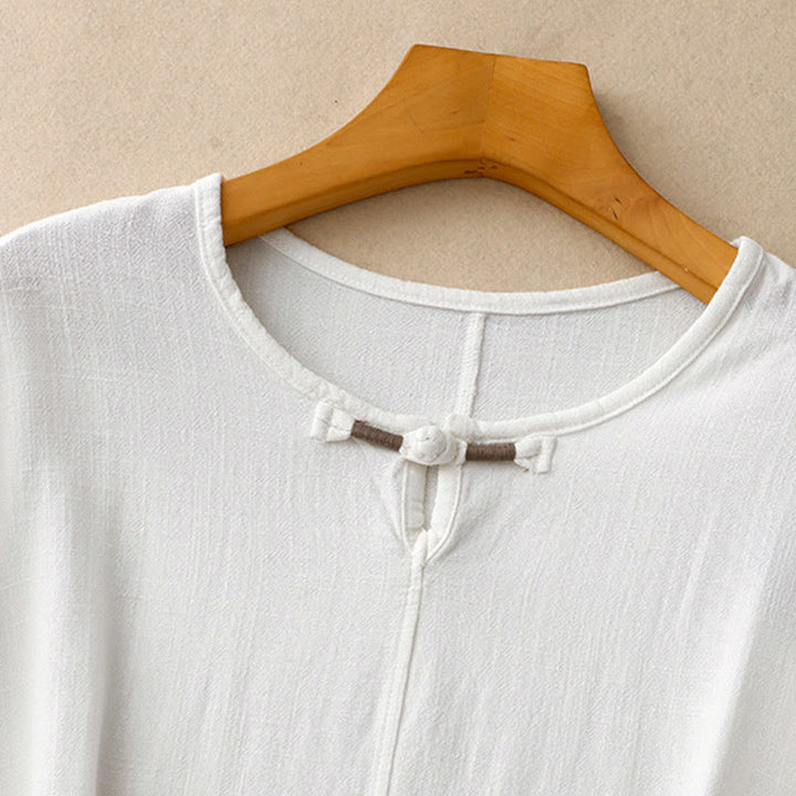 Koszula damska z krótkim rękawem i kieszeniami, z bawełny i lnu, z rozcięciem z boku i guzikami w kolorze Buddha Stones - image 16