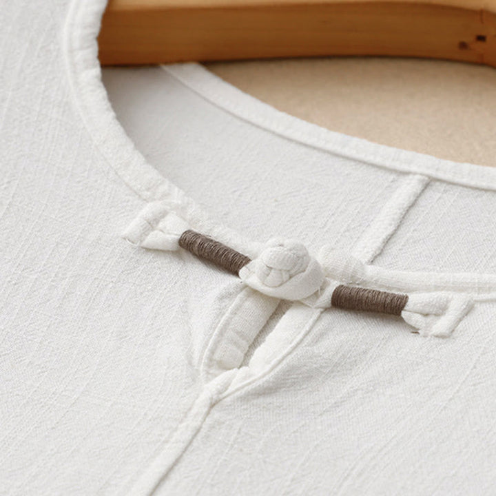 Koszula damska z krótkim rękawem i kieszeniami, z bawełny i lnu, z rozcięciem z boku i guzikami w kolorze Buddha Stones - image 18