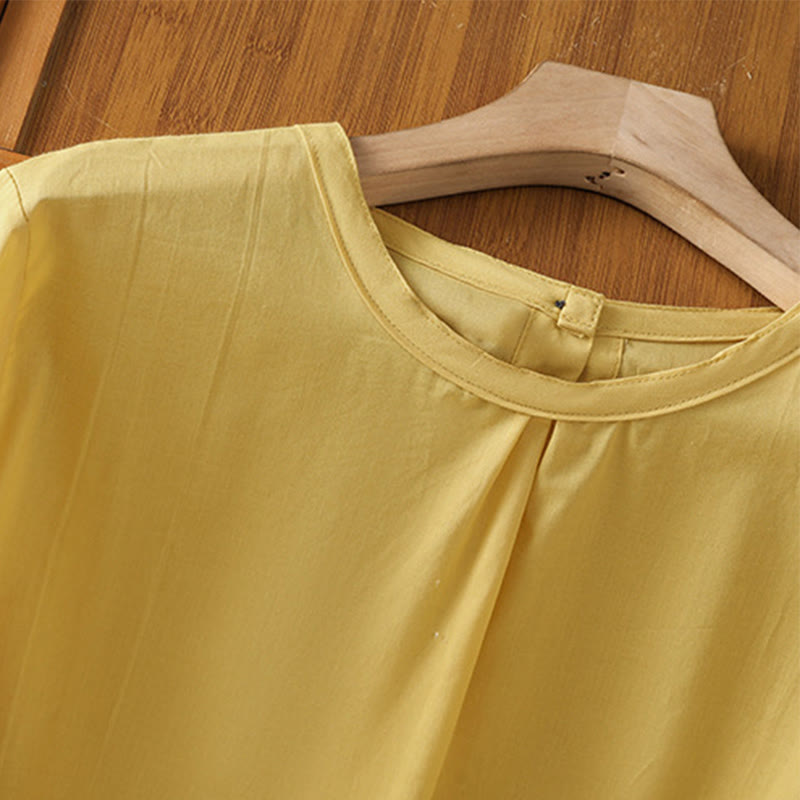 Koszula damska z okrągłym dekoltem i prostym koronkowym obszyciem w kształcie Buddha Stones , zapinana na guziki, z bawełny i lnu, z rękawami trzy czwarte - image 4