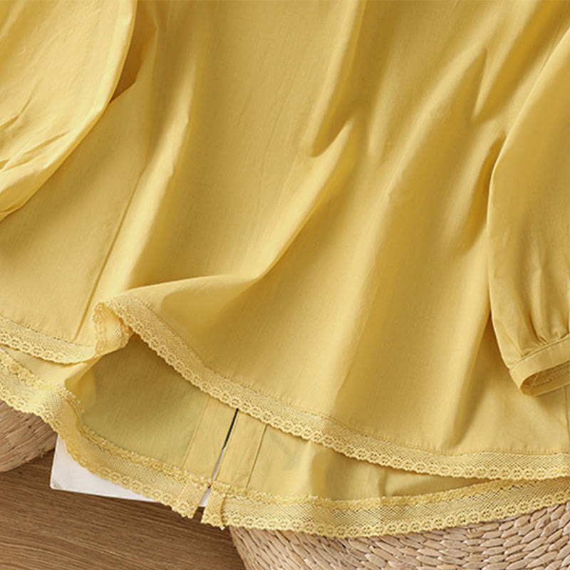 Koszula damska z okrągłym dekoltem i prostym koronkowym obszyciem w kształcie Buddha Stones , zapinana na guziki, z bawełny i lnu, z rękawami trzy czwarte - image 8