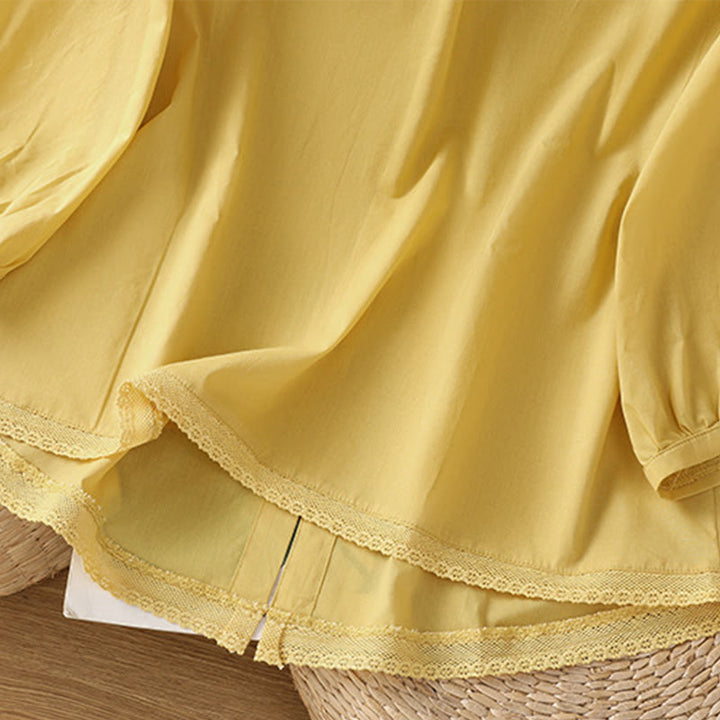 Koszula damska z okrągłym dekoltem i prostym koronkowym obszyciem w kształcie Buddha Stones , zapinana na guziki, z bawełny i lnu, z rękawami trzy czwarte - image 8