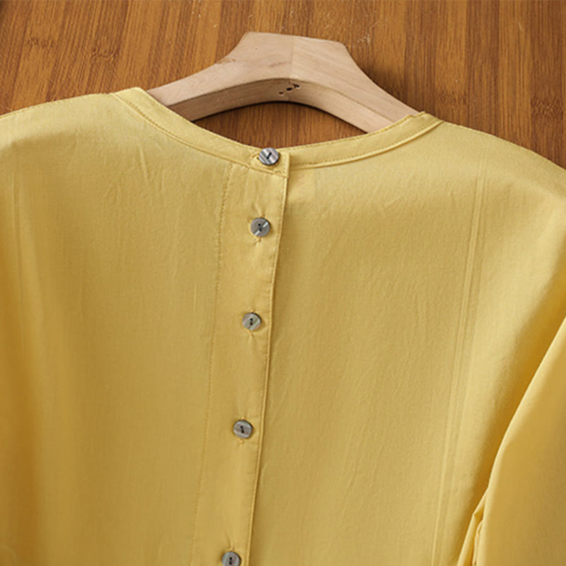 Koszula damska z okrągłym dekoltem i prostym koronkowym obszyciem w kształcie Buddha Stones , zapinana na guziki, z bawełny i lnu, z rękawami trzy czwarte - image 5