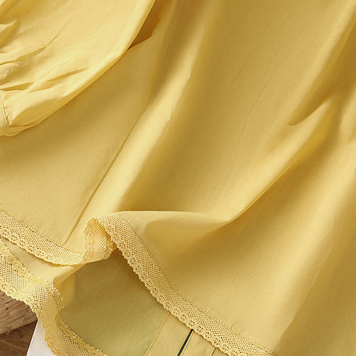 Koszula damska z okrągłym dekoltem i prostym koronkowym obszyciem w kształcie Buddha Stones , zapinana na guziki, z bawełny i lnu, z rękawami trzy czwarte - image 5