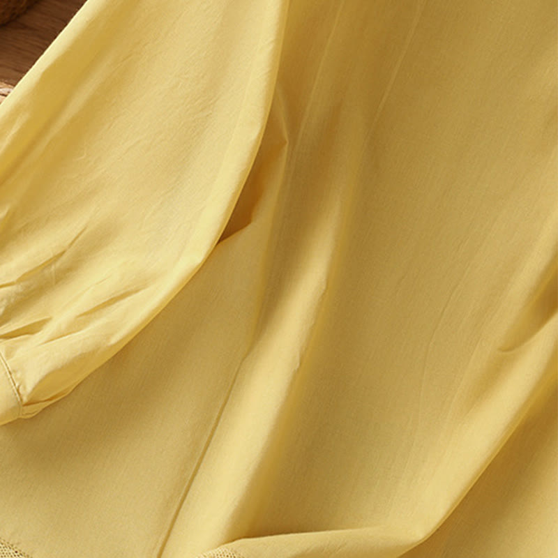 Koszula damska z okrągłym dekoltem i prostym koronkowym obszyciem w kształcie Buddha Stones , zapinana na guziki, z bawełny i lnu, z rękawami trzy czwarte - image 8