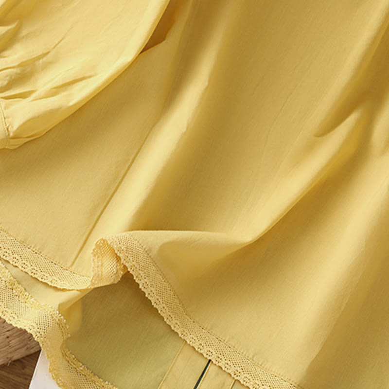 Koszula damska z okrągłym dekoltem i prostym koronkowym obszyciem w kształcie Buddha Stones , zapinana na guziki, z bawełny i lnu, z rękawami trzy czwarte - image 4