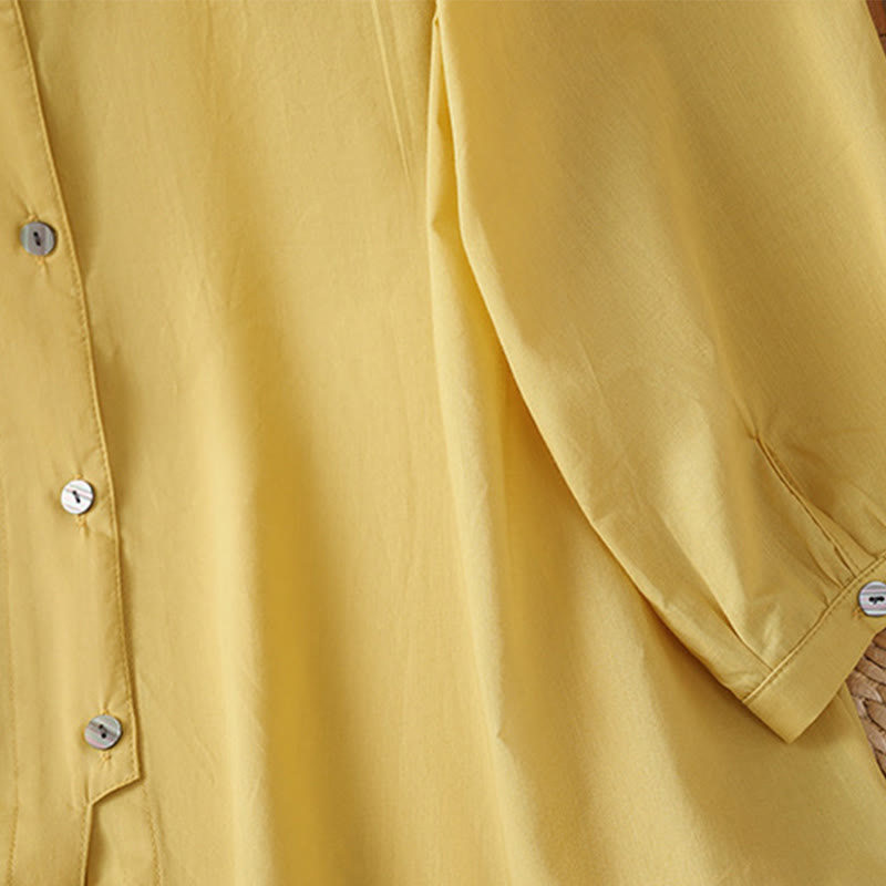 Koszula damska z okrągłym dekoltem i prostym koronkowym obszyciem w kształcie Buddha Stones , zapinana na guziki, z bawełny i lnu, z rękawami trzy czwarte - image 3