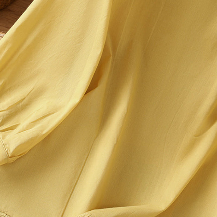 Koszula damska z okrągłym dekoltem i prostym koronkowym obszyciem w kształcie Buddha Stones , zapinana na guziki, z bawełny i lnu, z rękawami trzy czwarte - image 9