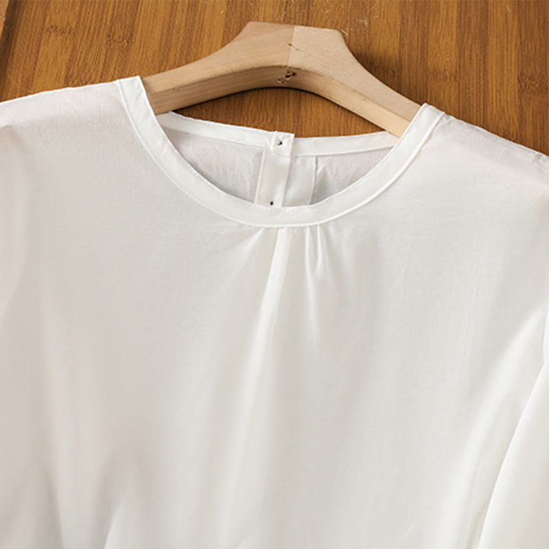 Koszula damska z okrągłym dekoltem i prostym koronkowym obszyciem w kształcie Buddha Stones , zapinana na guziki, z bawełny i lnu, z rękawami trzy czwarte - image 11