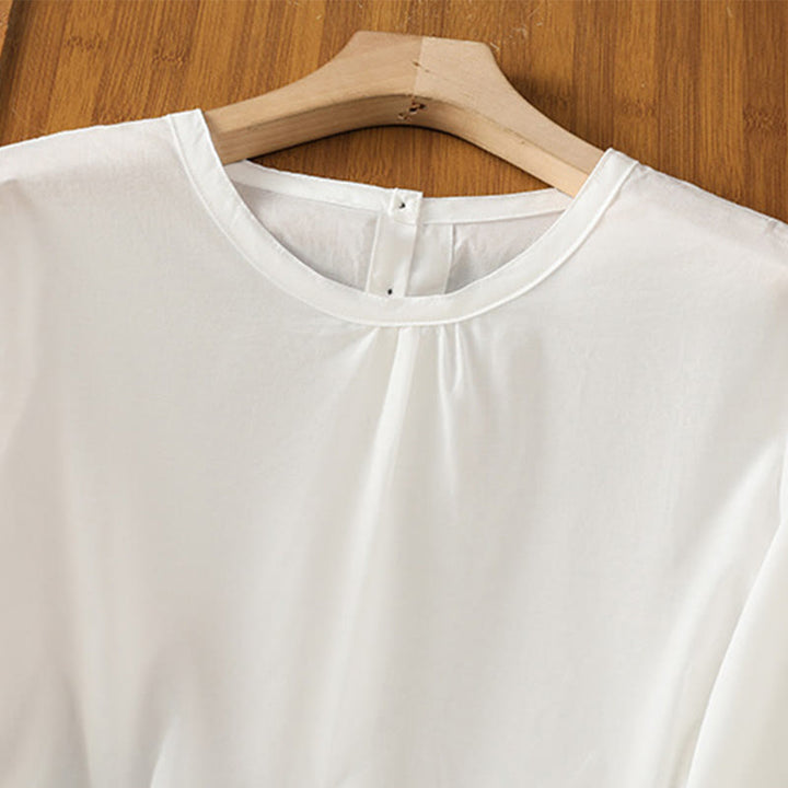 Koszula damska z okrągłym dekoltem i prostym koronkowym obszyciem w kształcie Buddha Stones , zapinana na guziki, z bawełny i lnu, z rękawami trzy czwarte - image 11