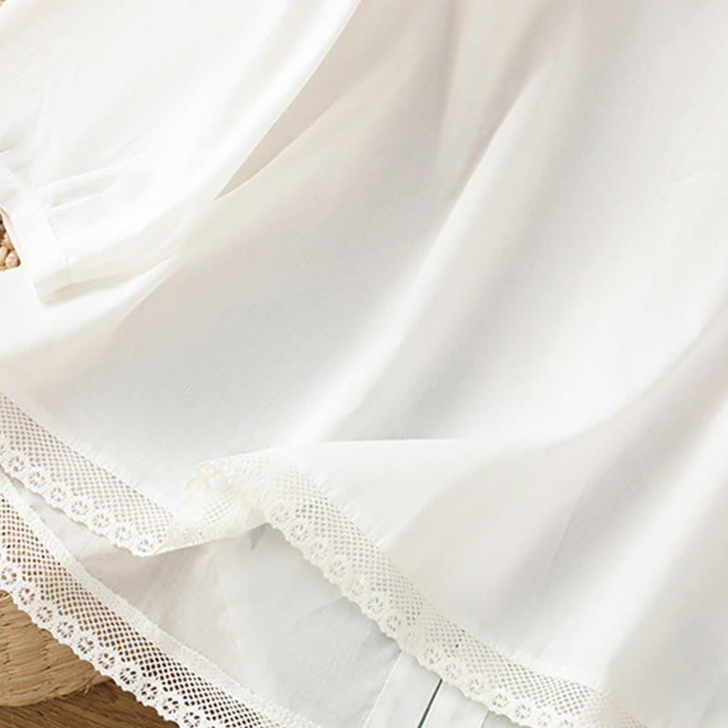 Koszula damska z okrągłym dekoltem i prostym koronkowym obszyciem w kształcie Buddha Stones , zapinana na guziki, z bawełny i lnu, z rękawami trzy czwarte - image 14