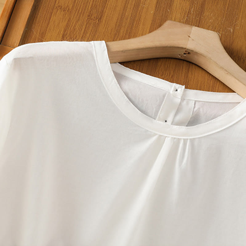 Koszula damska z okrągłym dekoltem i prostym koronkowym obszyciem w kształcie Buddha Stones , zapinana na guziki, z bawełny i lnu, z rękawami trzy czwarte - image 12