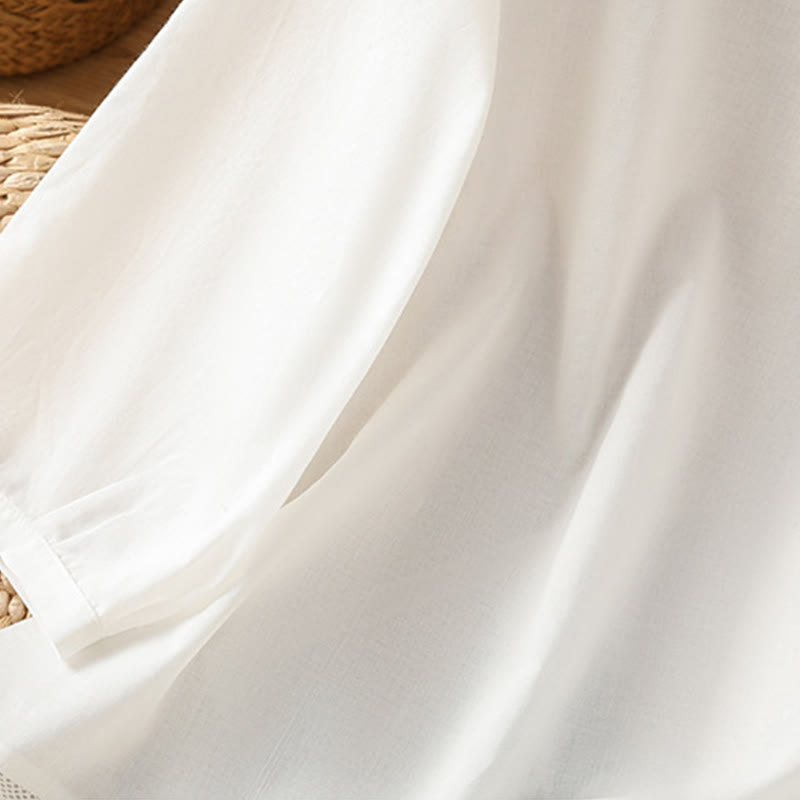 Koszula damska z okrągłym dekoltem i prostym koronkowym obszyciem w kształcie Buddha Stones , zapinana na guziki, z bawełny i lnu, z rękawami trzy czwarte - image 18