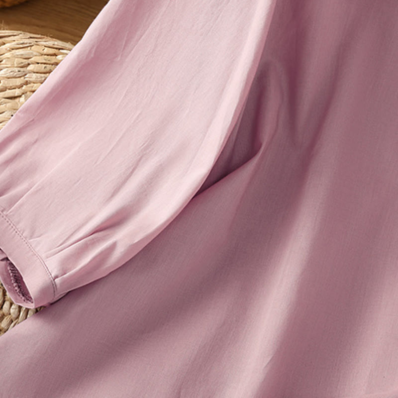 Koszula damska z okrągłym dekoltem i prostym koronkowym obszyciem w kształcie Buddha Stones , zapinana na guziki, z bawełny i lnu, z rękawami trzy czwarte - image 24