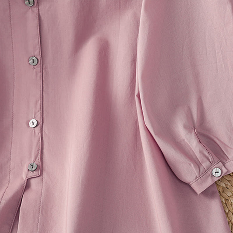 Koszula damska z okrągłym dekoltem i prostym koronkowym obszyciem w kształcie Buddha Stones , zapinana na guziki, z bawełny i lnu, z rękawami trzy czwarte - image 20