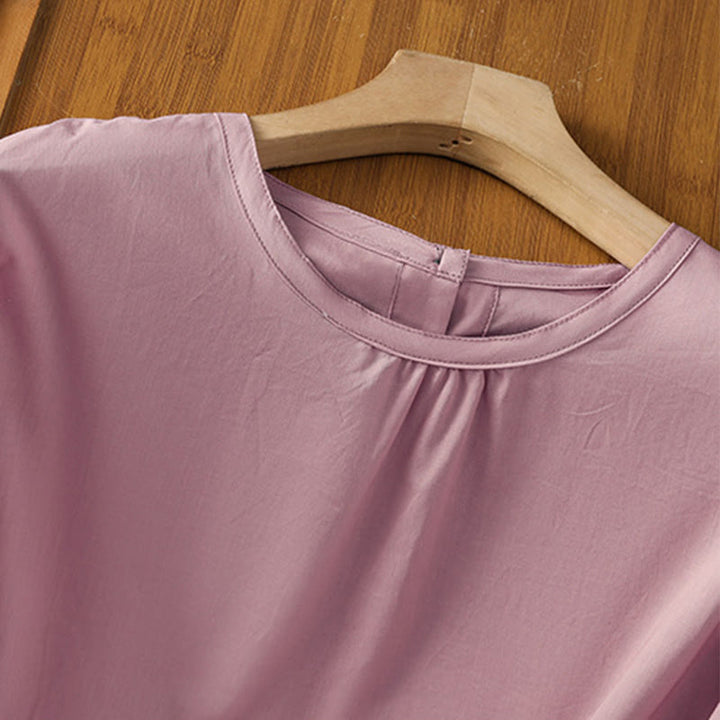 Koszula damska z okrągłym dekoltem i prostym koronkowym obszyciem w kształcie Buddha Stones , zapinana na guziki, z bawełny i lnu, z rękawami trzy czwarte - image 25