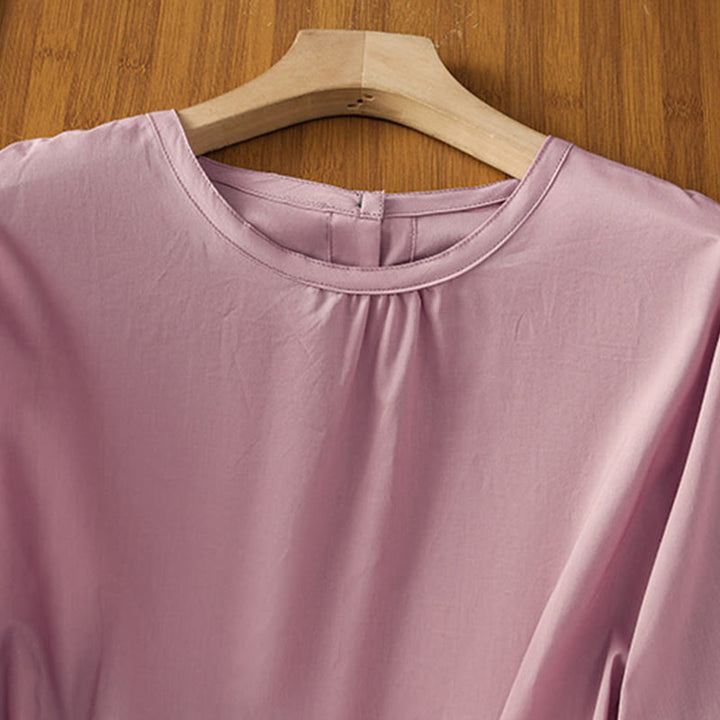 Koszula damska z okrągłym dekoltem i prostym koronkowym obszyciem w kształcie Buddha Stones , zapinana na guziki, z bawełny i lnu, z rękawami trzy czwarte - image 22