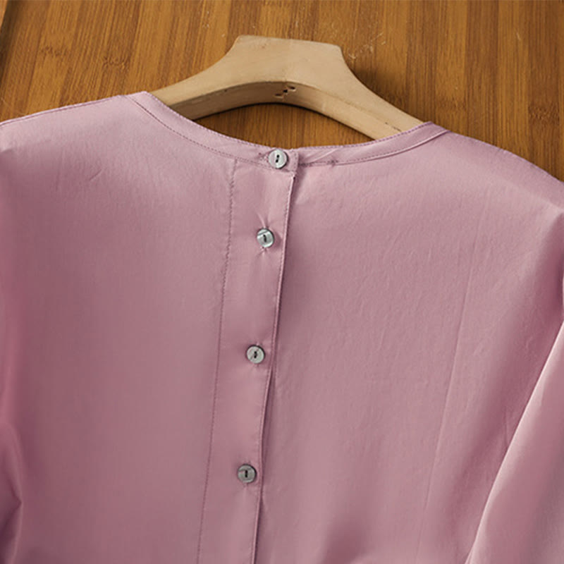 Koszula damska z okrągłym dekoltem i prostym koronkowym obszyciem w kształcie Buddha Stones , zapinana na guziki, z bawełny i lnu, z rękawami trzy czwarte - image 22