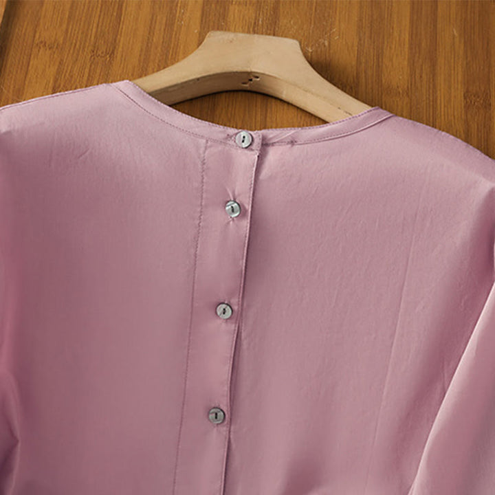 Koszula damska z okrągłym dekoltem i prostym koronkowym obszyciem w kształcie Buddha Stones , zapinana na guziki, z bawełny i lnu, z rękawami trzy czwarte - image 22