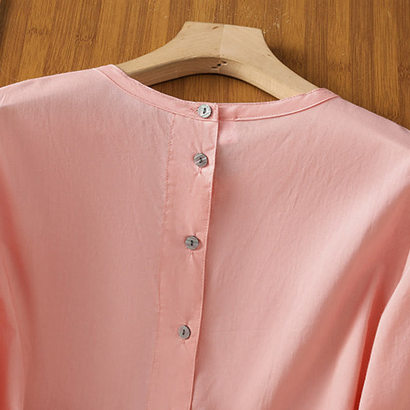 Koszula damska z okrągłym dekoltem i prostym koronkowym obszyciem w kształcie Buddha Stones , zapinana na guziki, z bawełny i lnu, z rękawami trzy czwarte - image 32