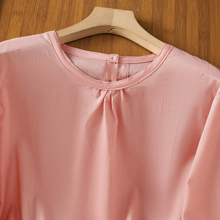 Koszula damska z okrągłym dekoltem i prostym koronkowym obszyciem w kształcie Buddha Stones , zapinana na guziki, z bawełny i lnu, z rękawami trzy czwarte - image 28