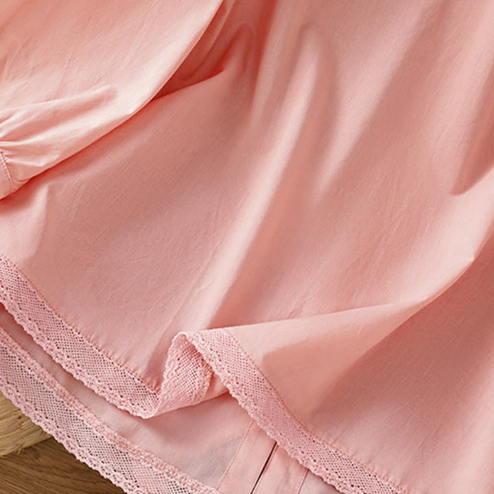 Koszula damska z okrągłym dekoltem i prostym koronkowym obszyciem w kształcie Buddha Stones , zapinana na guziki, z bawełny i lnu, z rękawami trzy czwarte - image 34