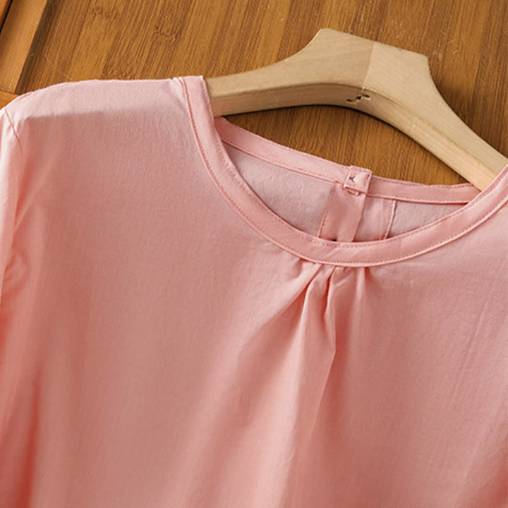 Koszula damska z okrągłym dekoltem i prostym koronkowym obszyciem w kształcie Buddha Stones , zapinana na guziki, z bawełny i lnu, z rękawami trzy czwarte - image 30